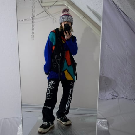 USED Skull&Proberbs Design Denim Baggy Pants