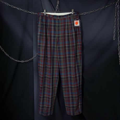 80s~90s Euro Deadstock Tartancheck 2tuck Wide Slacks Pants
