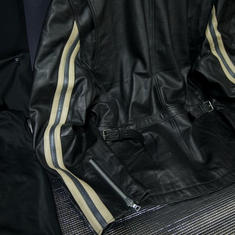 TOMMY HILFIGER Racing Design Side&CenterLine Oversized LambLeather Sports Jacket/Single Riders