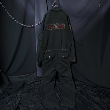 291295HOMME Skull Embroidery Studs Jump Suits All in One