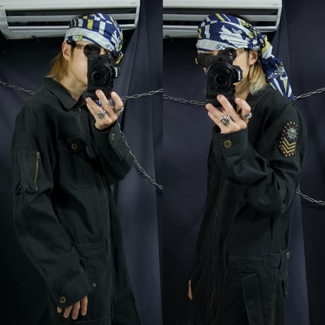 291295HOMME Skull Embroidery Studs Jump Suits All in One
