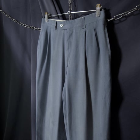 gBocchese Italy made grayish blue 2Tuck Center Crease Silk100% Tapered Slacks