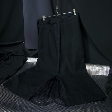 ELVA CAVALETTI Italy Made Black Linen Side Flower Lace Flare Skirt