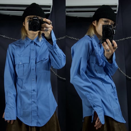 70s conqueror USA made Cyan Blue Poplin L/S Work Shirts