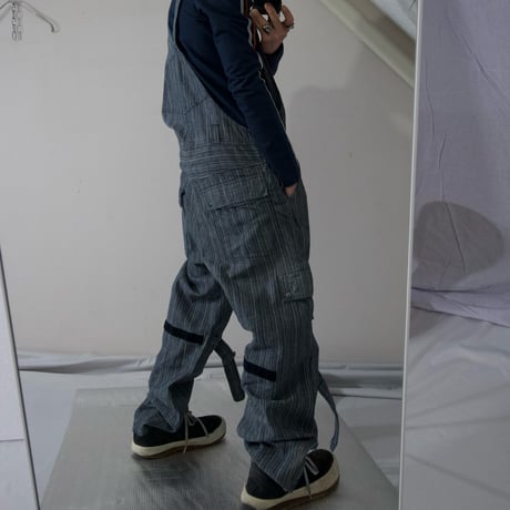 PPFM Bondage Velcro Tape Gimmick Stripe Denim Overall