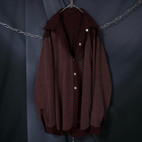 VERGINE MILANO Rayon Regimental Stripe Fake Reversible Draping L/S Shirts