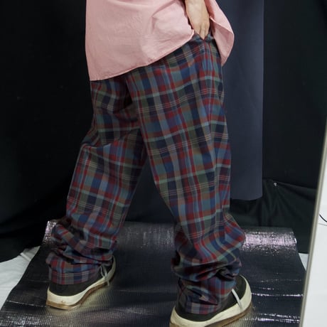 80s~90s Euro Deadstock Tartancheck 2tuck Wide Slacks Pants