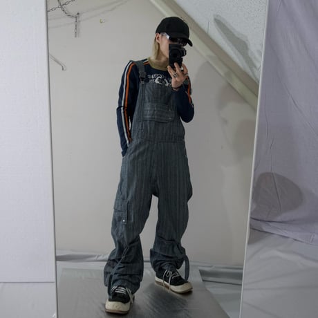 PPFM Bondage Velcro Tape Gimmick Stripe Denim Overall
