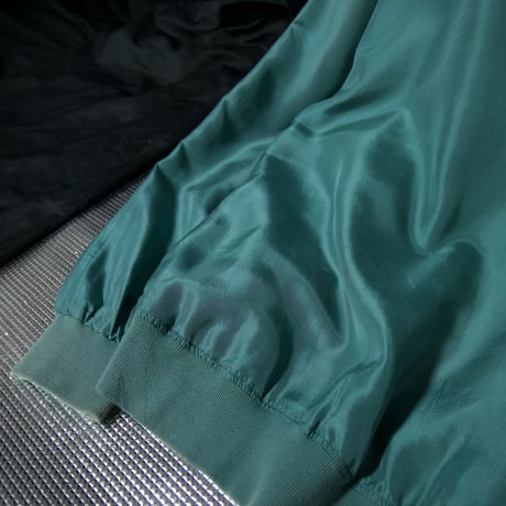 90s HARRY KAYN Smoky Emerald Silk MA-1 type Box silhouette Bomber Jacket