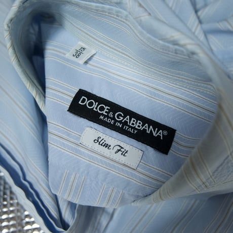 Dolce&Gabbana Italy made Ivy Stripes×Herringbone Horizontal Due-botton Collar L/S Dress Shirs