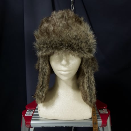 USED PU Leather 3tone Patchwork Quilting Fake Fur Flight Cap
