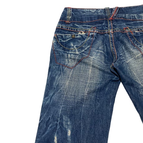 Red Pepper Grunge Design LowRise Denim Flare Pants