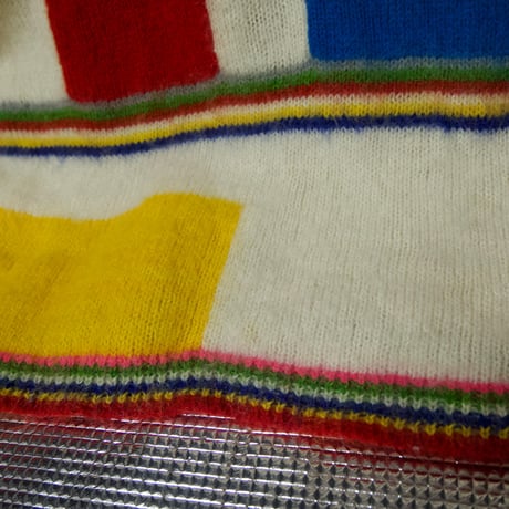 80s Yamamoto Kansai Multi Colors Borders Geometric Patterns Turtle Neck Mohair Knit Sweater