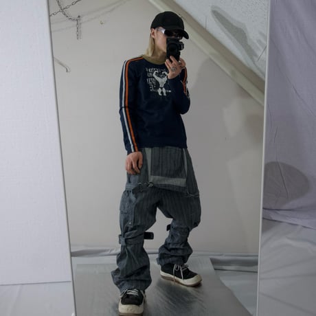 PPFM Bondage Velcro Tape Gimmick Stripe Denim Overall