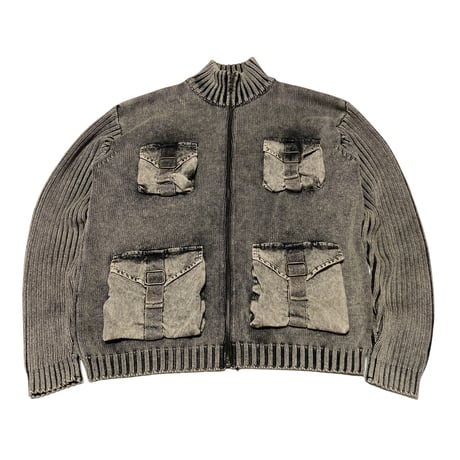 Unknown USED Cotton FullZip Design Knit Sweater