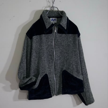 90s~ OLD ABAHOUSE Velvet Switching Sports Knit Jacket