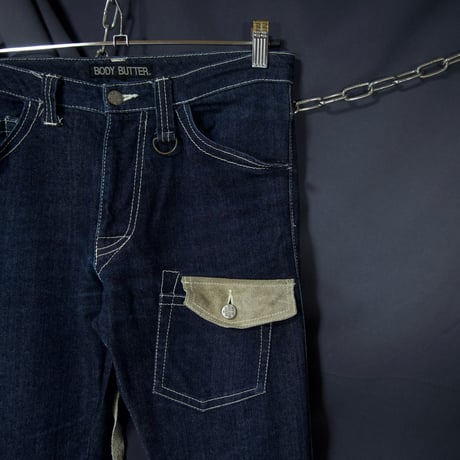 c96~04 BODY BUTTER Leather Switching BootsCut Flare Denim