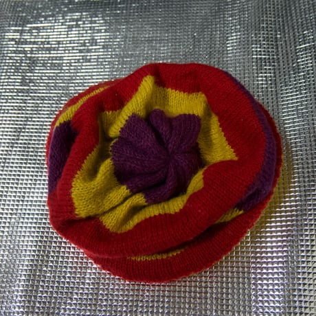 USED Border Crochet Wool Knit Tum Cap/Balloon Cap