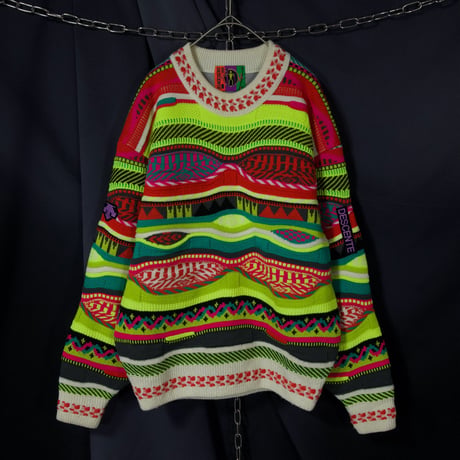 90s DESCENTE Psychedelic Patterns&Colors 3D Knit Sweater