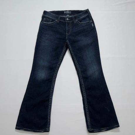 Deadstock Silver JEANS Washing&Damage Embroidery Flare Denim