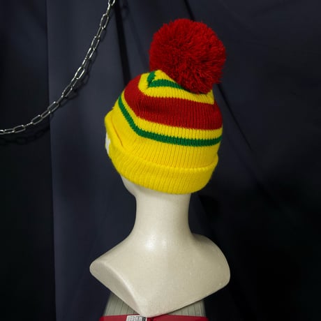 USED Raster Color Border Embroidery Acrylic Bonbon Knit Cap