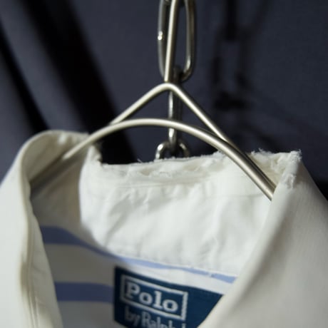 90s Polo by Ralph Lauren “None Pony Embroidery” Regatta Stripe Horizontal Collar L/S Clerical Shirts