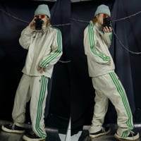 00s c2006 Adidas Setup Silky Beige Gradation Green Three Line Track Jacket Pants