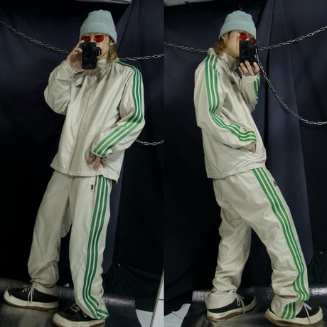 00s c2006 Adidas Setup Silky Beige Gradation Green Three Line Track Jacket Pants