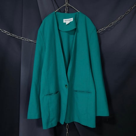 90s USA made NortonMcNaughton Rayon Turquoise Green Collarless Tailored Jacket