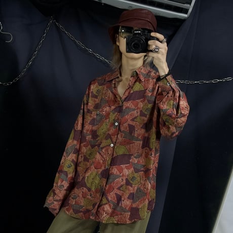 90s “Nostalgic Elements” Geometric Splash Full Glaphic L/S Silk Shirts