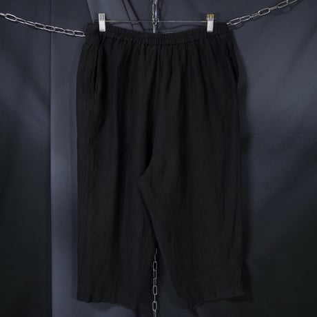 90s HARVE BENARD Black Linen Two-Darts Wide Tapered Cropped Slacks/Easy Pants