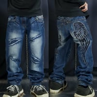 K&M Jeans KOSMO MODA Feathers Embroidery Silver Stitched Wash Denim