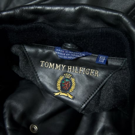 TOMMY HILFIGER Racing Design Side&CenterLine Oversized LambLeather Sports Jacket/Single Riders