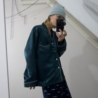 “Grunge Spice” USED Pure Silk Plain Teal Green L/S Pajama Shirts