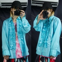 L&M Fashions Turquoise Blue Twill L/S Frills Shirts