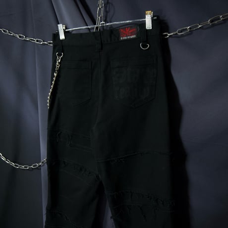 SLASH NUMBER Cross Fracture Barbed Wire TSUGIHAGI Fringe CutOff Design Pants