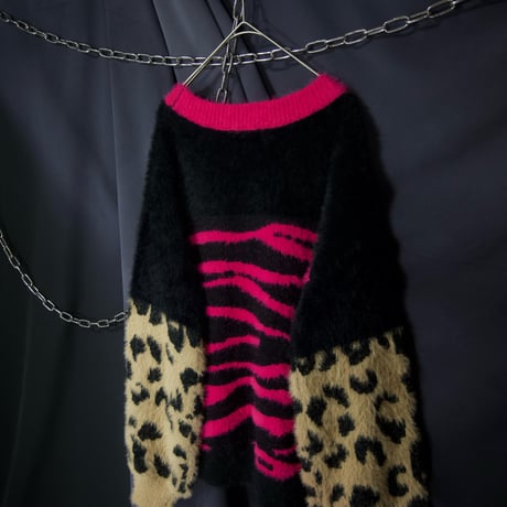 Euro “VisualKei Spice” Zebra&Leopard Shaggy Knit Sweater