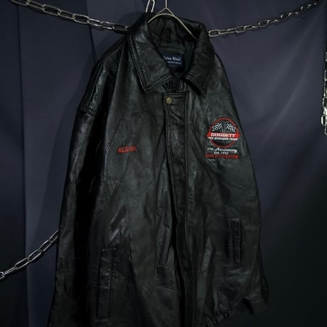 90s John Blair Racing Team&Company Logo Embroidery TSUGIHAGI Leather Sports Jacket