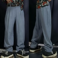 gBocchese Italy made grayish blue 2Tuck Center Crease Silk100% Tapered Slacks