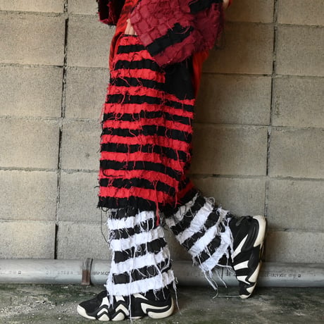 GYAKU_SOU All Hand Sewing  Denim Leg&Arm Warmers Prisoner Borders