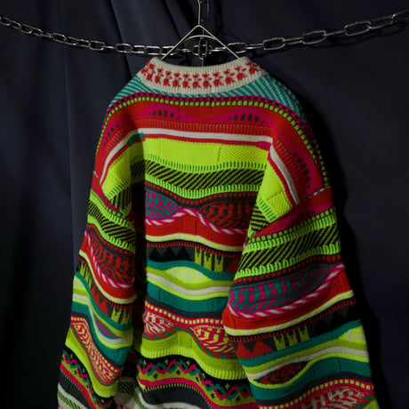 90s DESCENTE Psychedelic Patterns&Colors 3D Knit Sweater