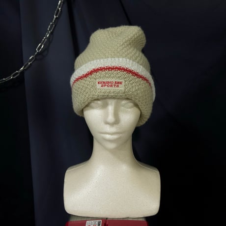 KENSHO ABE Square Bell Shape Border Line Embroidery Wool Knit Cap