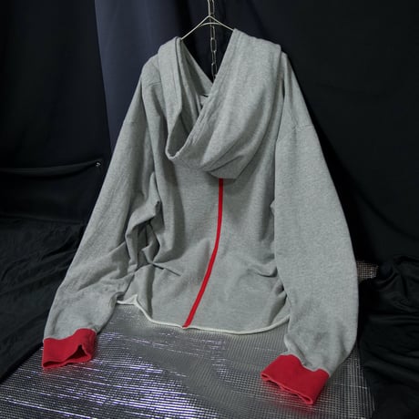 USED “ Deformation Design “ Wide V-Neck Over Hoodie Cut Off Sweatshirt