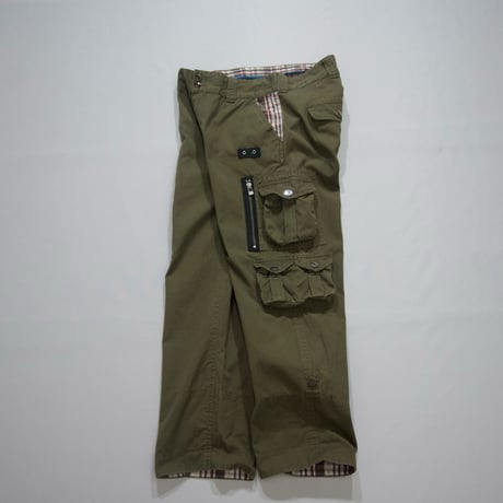 USED Multi Pockets & Zippers Gimmick Check Design Cargo Pants
