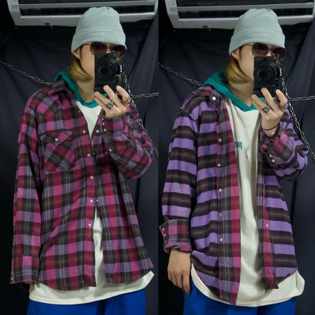 80s USAmade SADDLEKING HeavyWeight Flannel FakeReversible MexicanBorder TartanCheck WesternShirts