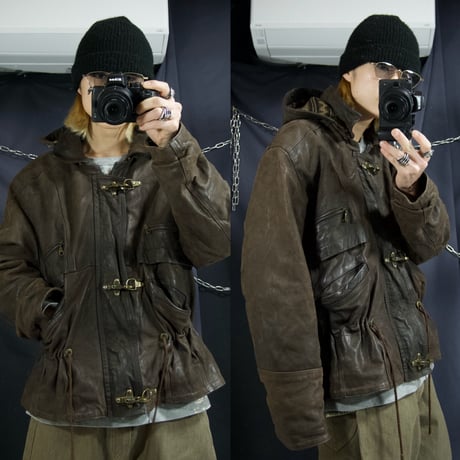 FRANCE made Leather Oiled Fireman Jacket/Mountain Hoodie