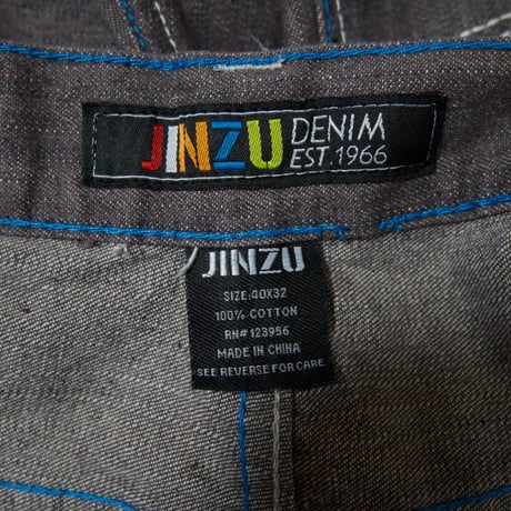 JINZU W38L30 Turquoise blue Embroidery Stitched Dark Grayish Red Baggy Denim