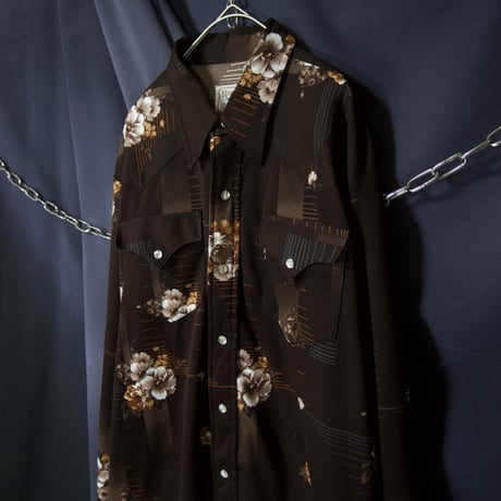 70s USA made H BAR C Printed Botanical Flowers Graphic L/S Western Shirts