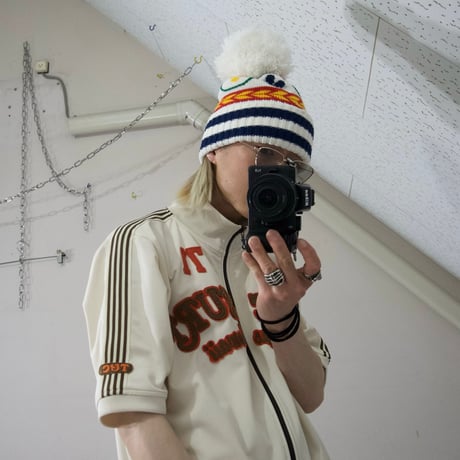 USED Cross Design Acrylic BonBon Knit Cap