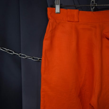 90s KENAR Linen 100% 2Tuck Center Crease Rescue Orange Slacks Baggy Shorts